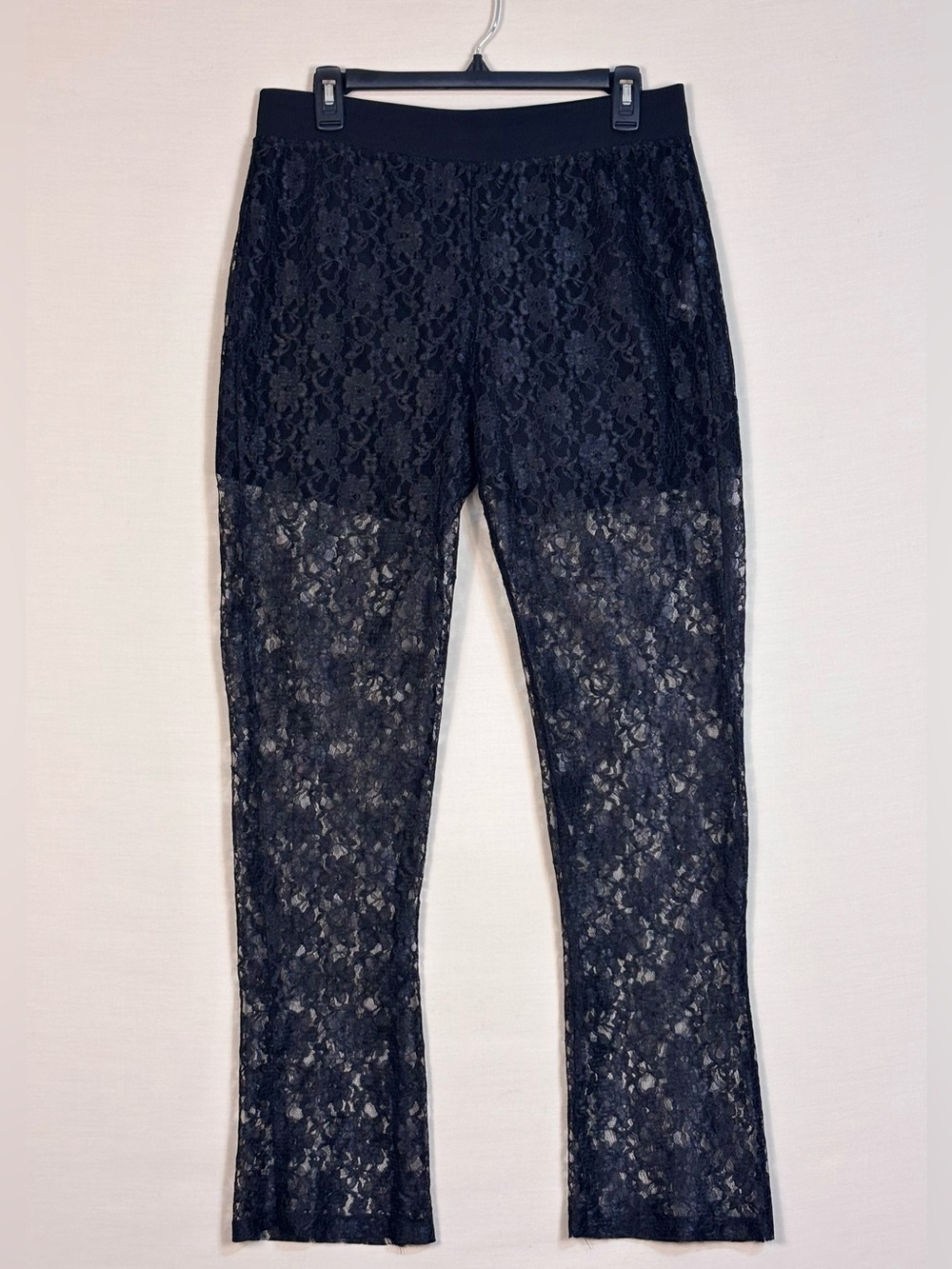 ASOS DESIGN Black Floral Lace Sheer Flare Pants Festival Statement M